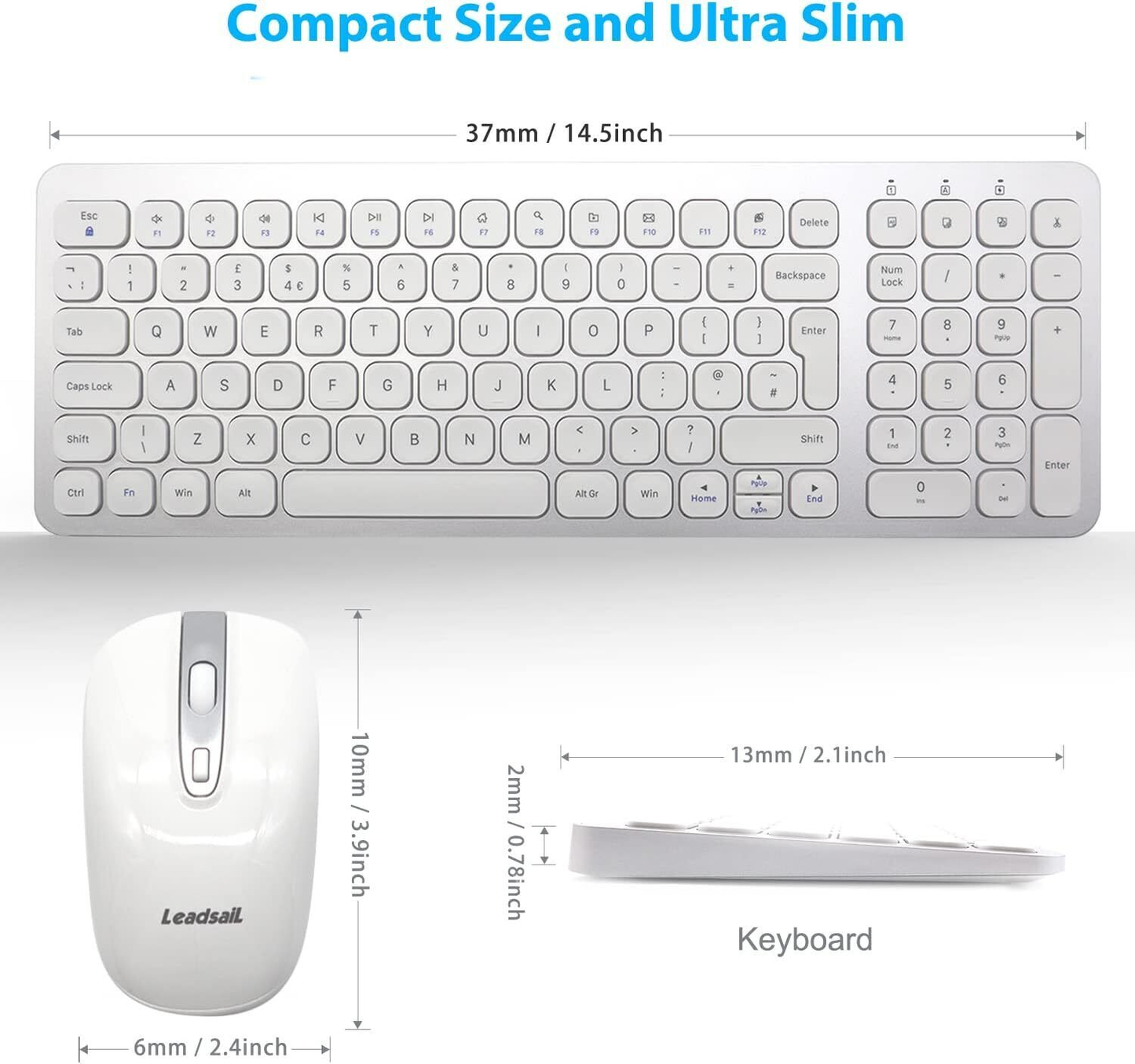 Leadsail Wireless Keyboard and Mouse Set, Wireless USB Mouse and Compact Compute