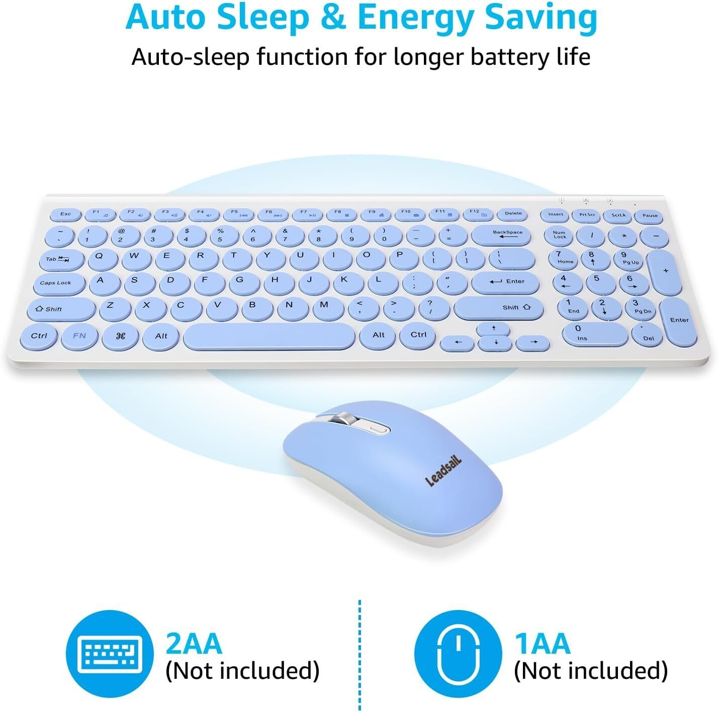 Leadsail KF29 Wireless Keyboard and Mouse Set, Wireless USB Mouse and Compact Co