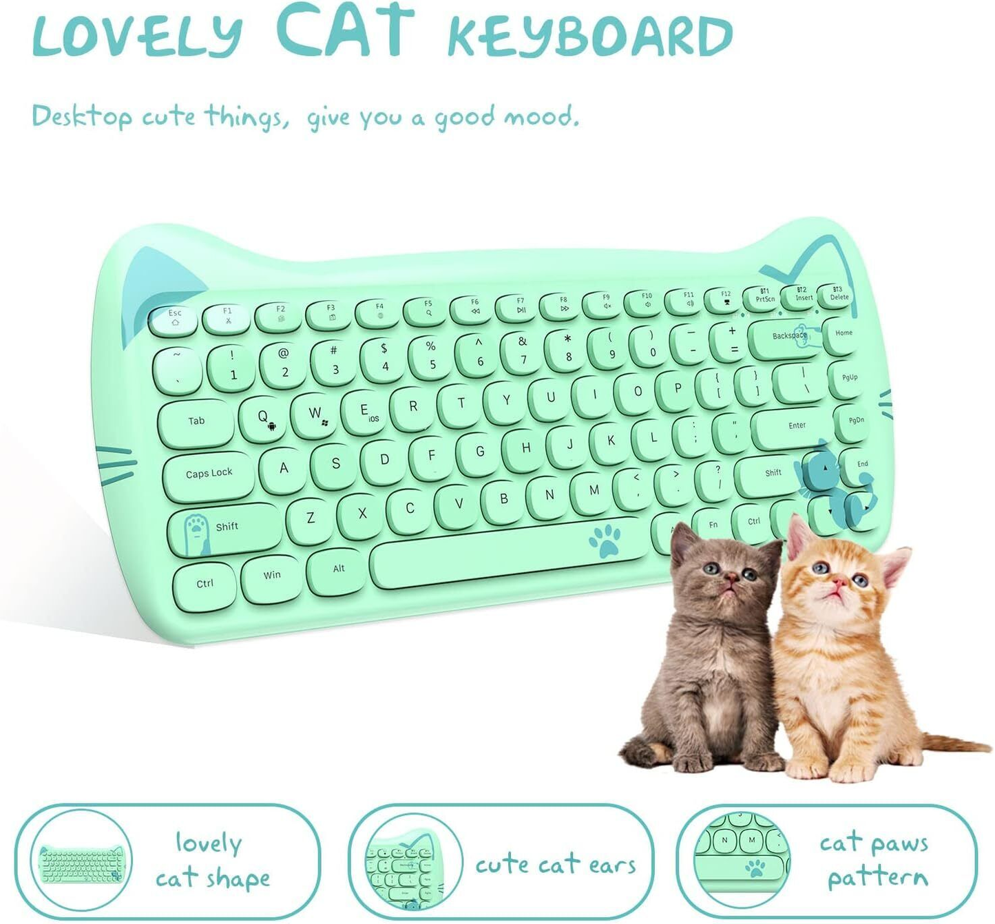 ZIYOU LANG 3060I Wireless Cute Computer Keyboard 80% Percent Lovely Cat Retro Si