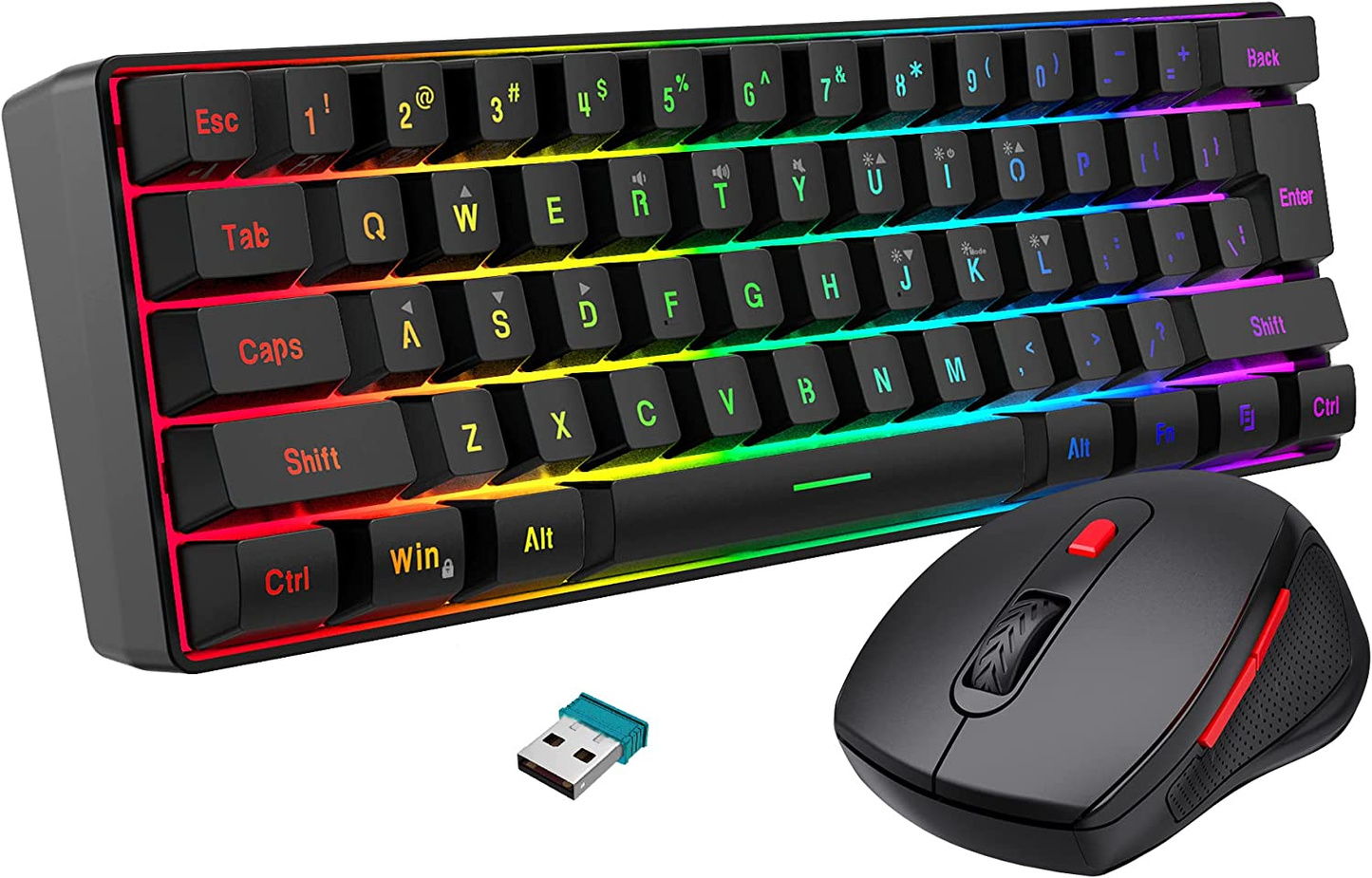 Snpurdiri 2.4G Wireless Gaming Keyboard and Mouse Combo, Include Mini 60% Mercha