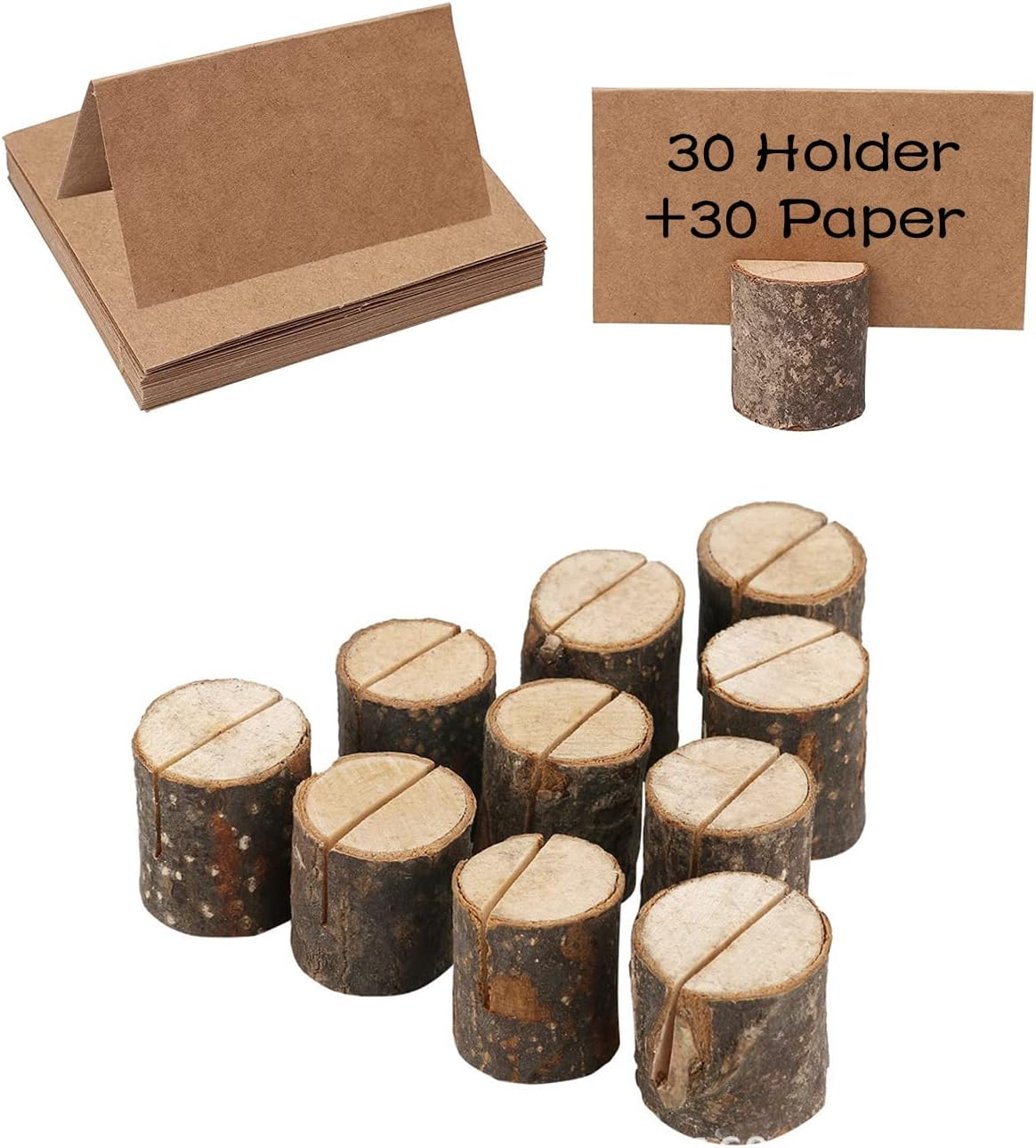 Place Card Holders, Rustic Real Wood with Wooden Bark Table Card Holder, Number