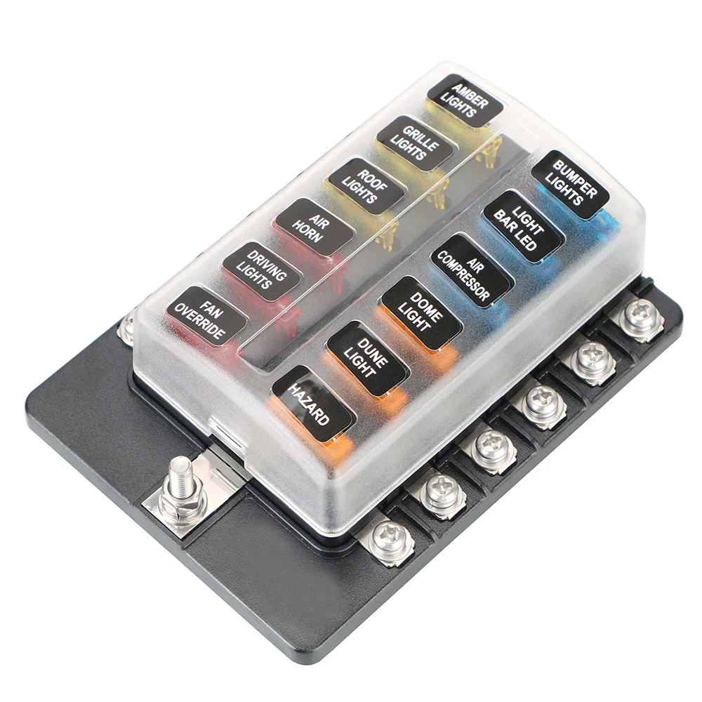 Fuse Box Holder for Auto Car Boat Marine M5 Stud with LED Indicator Light 6 Ways