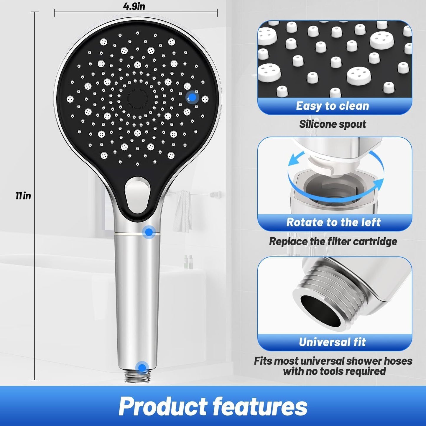 Shower Head with Filter-  High Pressure 3 Modes Powerful Flow Shower Heads