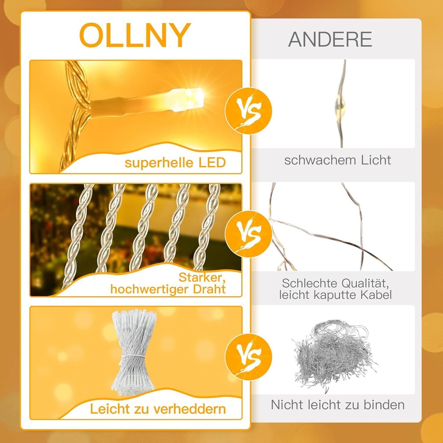 Ollny Fairy Lights - Waterproof - Battery 8 m 100 LED  Christmas Tree Warm White