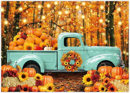 Allenjoy 82" x 59" Autumn Forest Blue Truck Backdrop for Portrait Photography Pi