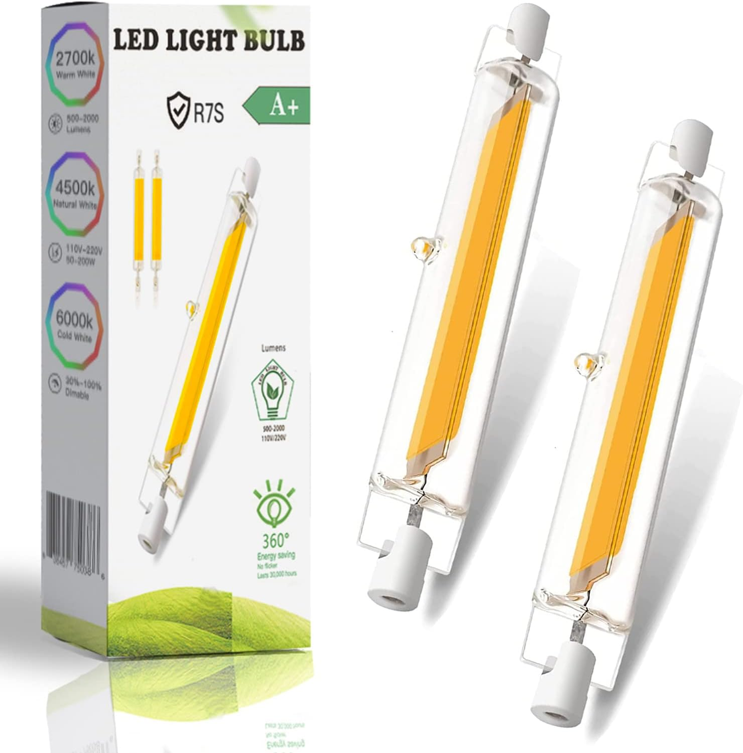 ZUCZUG R7S LED Bulb 118mm 20W Dimmable Lamp, COB Double Ended Reflector Linear L