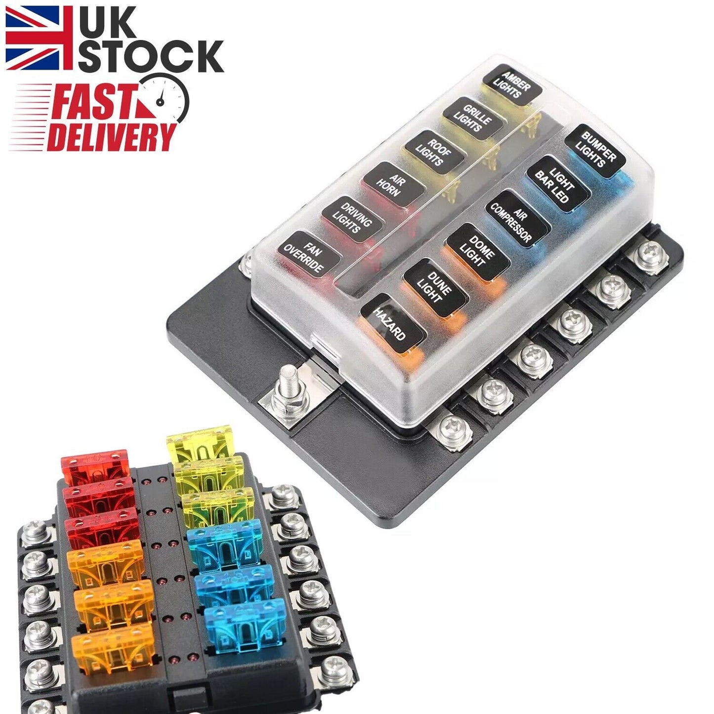 Fuse Box Holder for Auto Car Boat Marine M5 Stud with LED Indicator Light 6 Ways