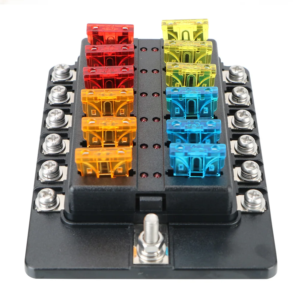 Fuse Box Holder for Auto Car Boat Marine M5 Stud with LED Indicator Light 6 Ways