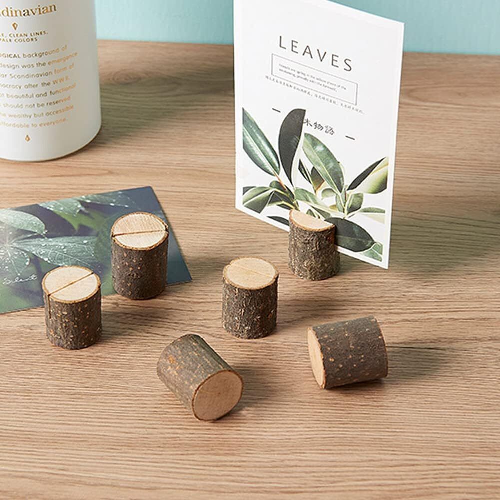 Place Card Holders, Rustic Real Wood with Wooden Bark Table Card Holder, Number