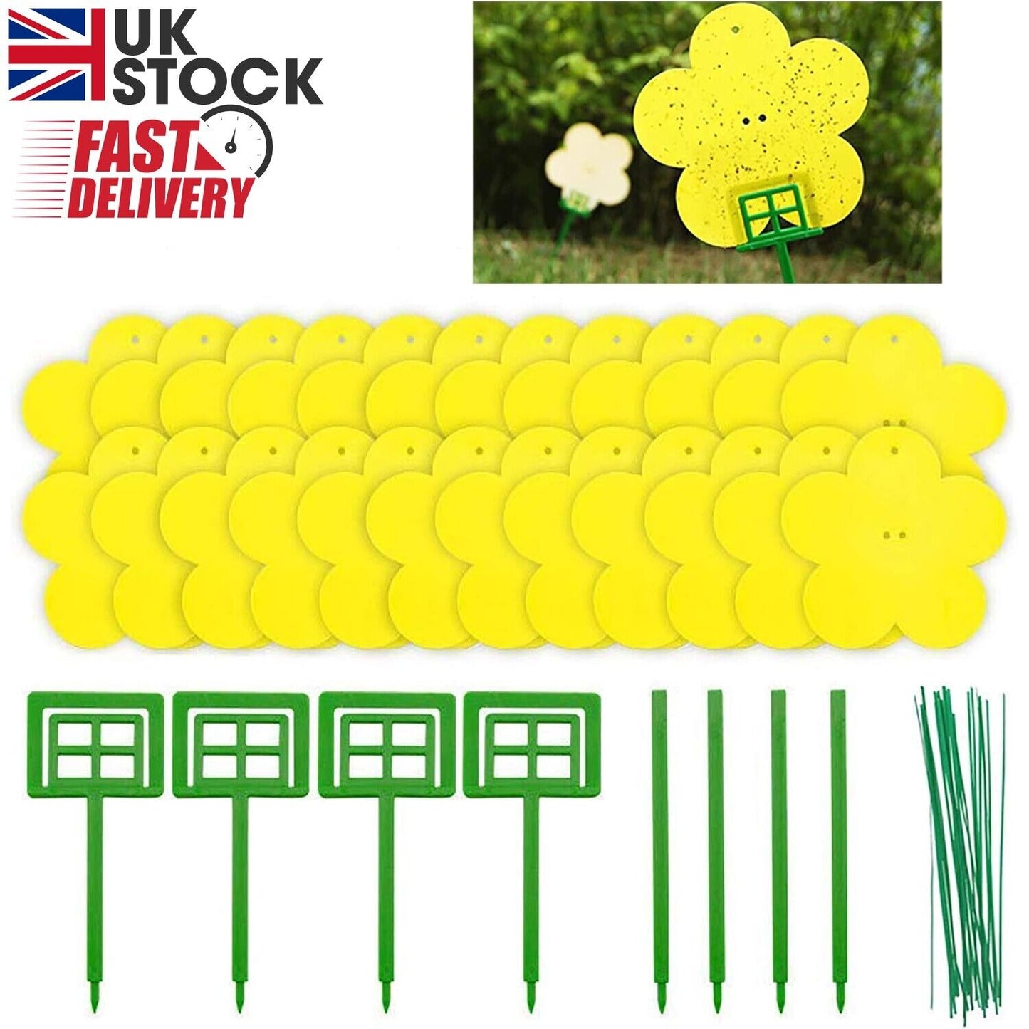 24 Pack Dual Yellow Sticky Traps in Flower Shaped for Flying Plant Insect Like