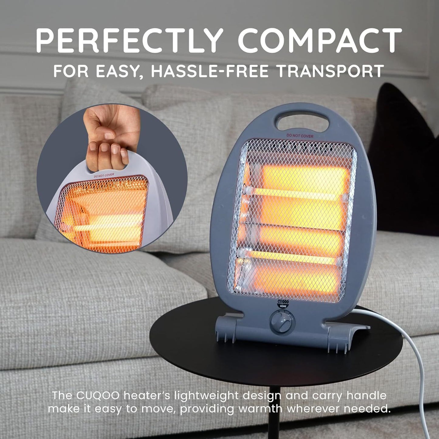 800W Compact Halogen Quartz Heater – Portable, Energy Efficient Electric Heater