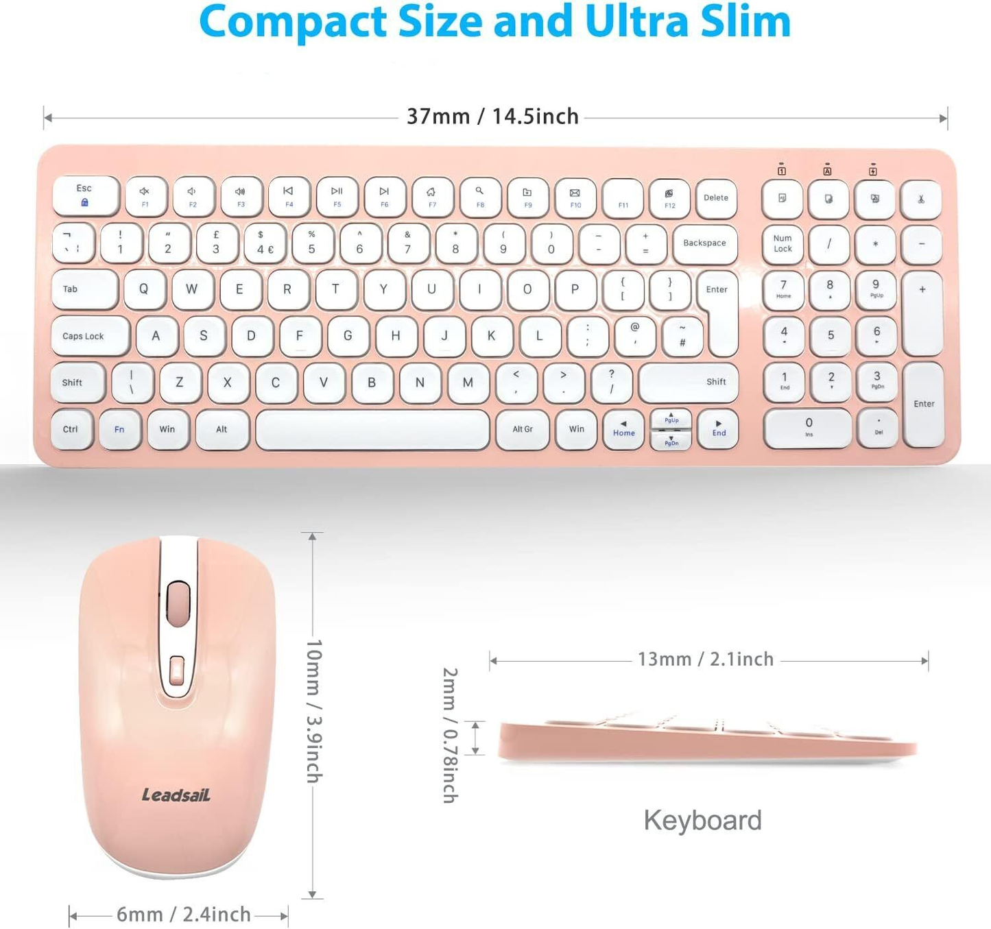 Leadsail Wireless Keyboard and Mouse Set, Wireless USB Mouse and Compact Compute