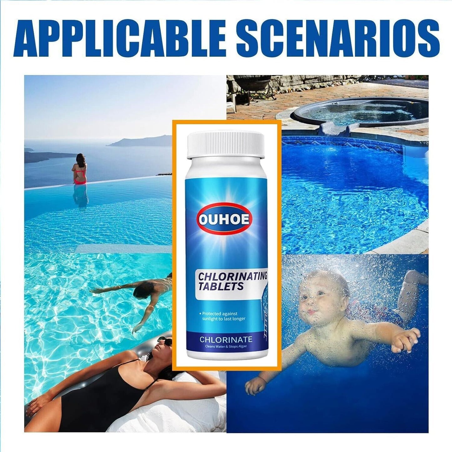 OUHOE Slow Dissolving Chlorine Tablets for Swimming Pools New And Sealed. 100g