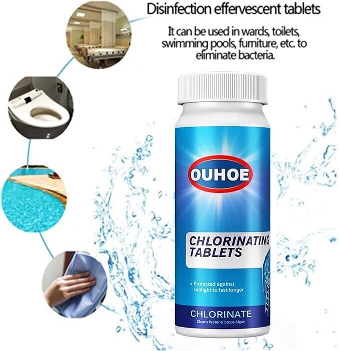 OUHOE Slow Dissolving Chlorine Tablets for Swimming Pools New And Sealed. 100g