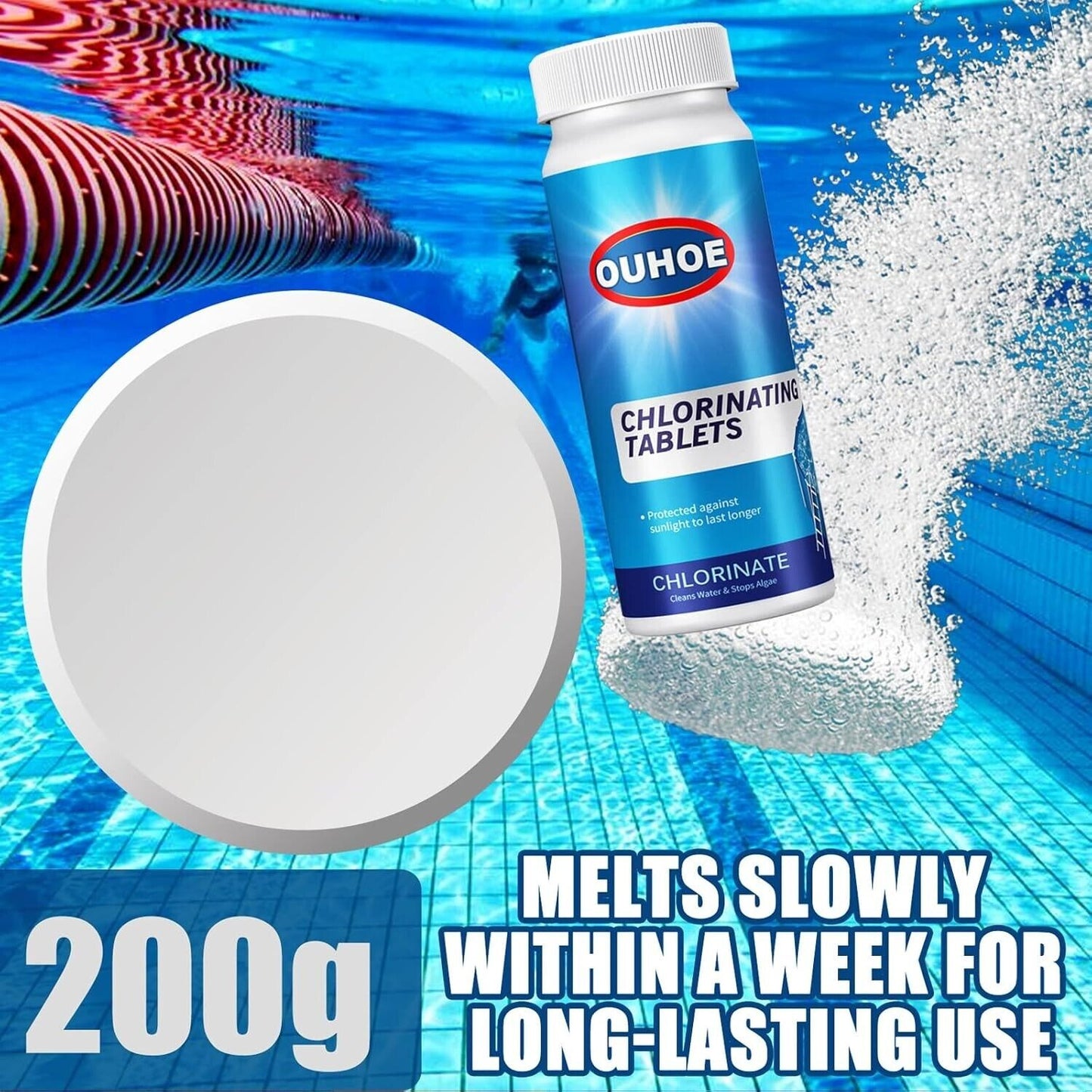 OUHOE Slow Dissolving Chlorine Tablets for Swimming Pools New And Sealed. 100g